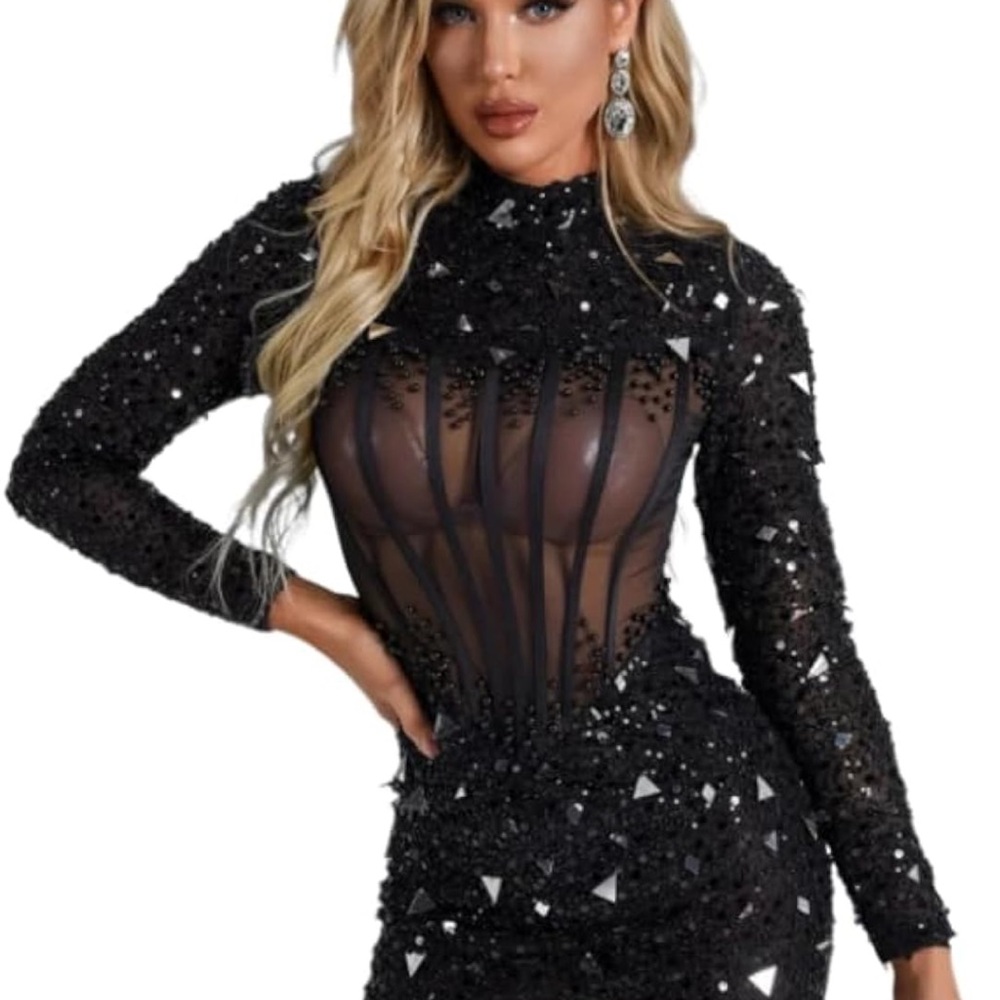 Elegant Black Sequin Mini Dress